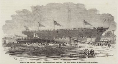 Lansering av HM Gun-Boat Pelter, och det portugisiska ångfartyget Dom Pedro Secondo, vid Northfleet av Edwin Weedon
