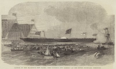 Lansering av Hennes Majestäts nya yacht, The Victoria and Albert, på Royal Dockyard, Pembroke av Edwin Weedon