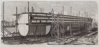 Great Eastern Steam-Ship-byggnaden på Stocks, Millwall, 22 500 tons börda av Edwin Weedon