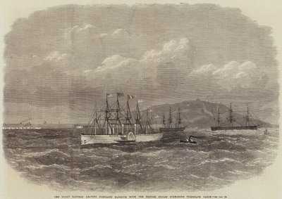 Great Eastern lämnar Portland Harbor med den brittiska indiska ubåttelegrafkabeln av Edwin Weedon