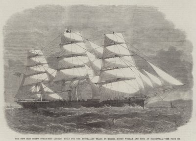 The New Iron Screw Steam-Ship London, byggt för den australiensiska handeln av Messers Money Wigram and Sons, på Blackwall av Edwin Weedon