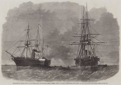 Kapten Wilks, av USA:s krigsskepp San Jacinto, beslagtagande av Messers Slidell och Mason, konfedererade kommissionärer, ombord på den brittiska Mail-Steamer Trent av Edwin Weedon