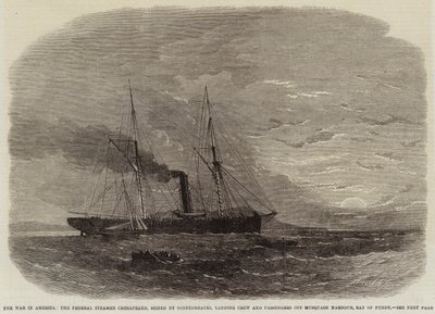 Kriget i Amerika, Federal Steamer Chesapeake, beslagtagen av konfedererade, landande besättning och passagerare utanför Musquash Harbour, Bay of Fundy av Edwin Weedon