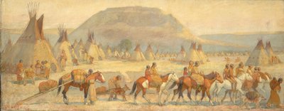 Blackfoot Camp Scene, sent 1800-tidigt 1900-tal. av Edwin Willard Deming