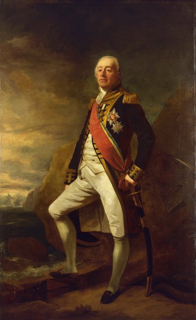 Porträtt av viceamiral James Saumarez (1757-1836), förste baron av Saumarez, känd för sin seger i slaget vid Algeciras (i Gibraltarbukten) 1801 av Edwin Williams