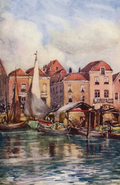 Rhen: Dordrecht, Fiskmarknaden (färglitografi) av Effie Jardine