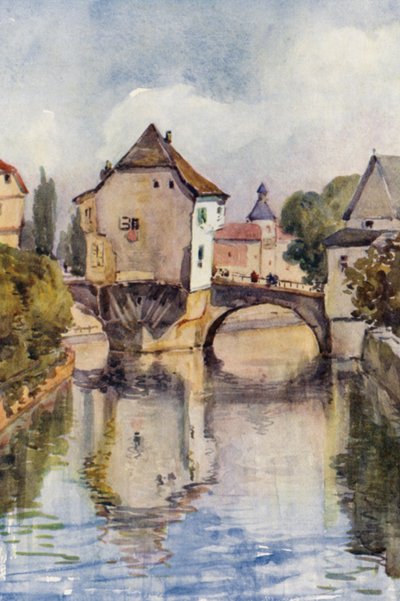 Floden Rhen: Gamla bron vid Kreuznach (färglitografi) av Effie Jardine