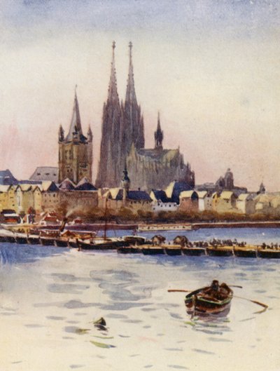 Rhen: On Leaving Koln, Köln (färglitografi) av Effie Jardine