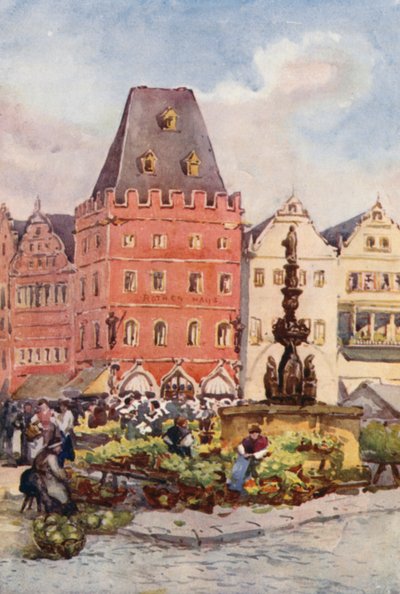 Rhen: Det röda huset, Trier, Treves (färglitografi) av Effie Jardine