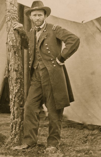General U.S. Grant vid sitt högkvarter i Cold Harbor, Va. 1863 (foto) av Egbert Guy Fowx