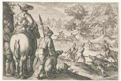 Landskap med vildsvinsjakt Jaktscener (serietitel) Ikoner Venantum Art Varias Representantes (serietitel) av Egbert Jansz.