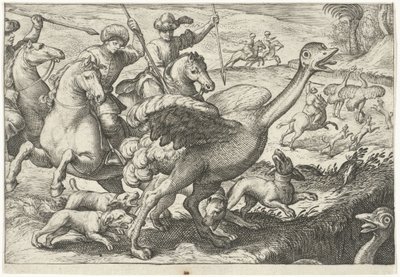 Landskap med strutsjakt Jaktscener (serietitel) Ikoner Venantum Art Varias Representantes (serietitel) av Egbert Jansz.