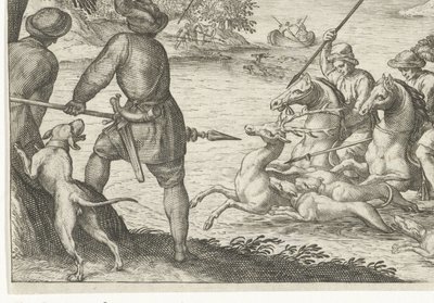 Flodlandskap med rådjursjakt Jaktscener (serietitel) Ikoner Venantum Art Varias Representantes (serietitel) av Egbert Jansz.