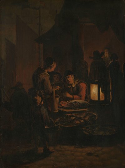 Fiskmarknad på natten av Egbert Lievensz. van der Poel