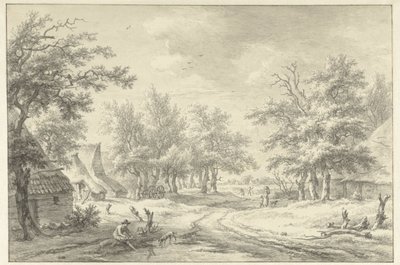Landskap med några gårdar och figurer av Egbert van Drielst
