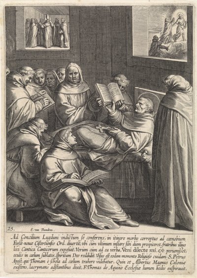 Thomas Aquinas blir sjuk på väg till det andra konciliet i Lyon Life of Saint Thomas Aquinas (serietitel) av Egbert van Panderen