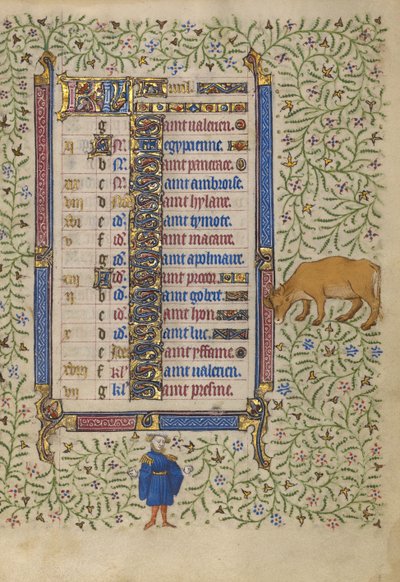 Kalendersida för april; Blomsterplockning; Oxen av Egerton Master