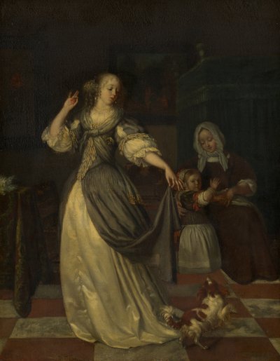 En kvinna leker med en hund av Eglon van der Neer