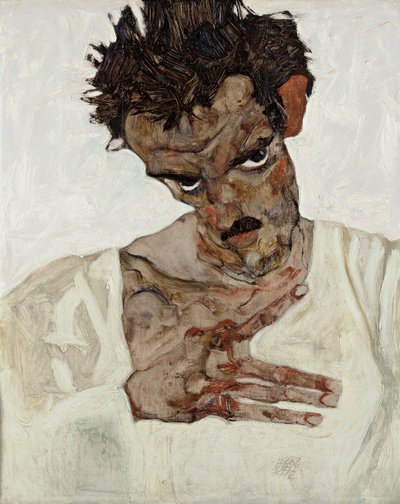 Självporträtt med sänkt huvud av Egon Schiele