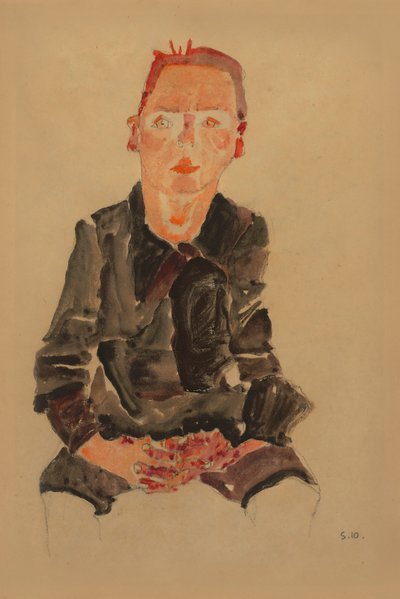 2022 NYR 20682 0724 000(egon schiele sittande bub med knäppta händer porträttstudie dr oska011034) av Egon Schiele