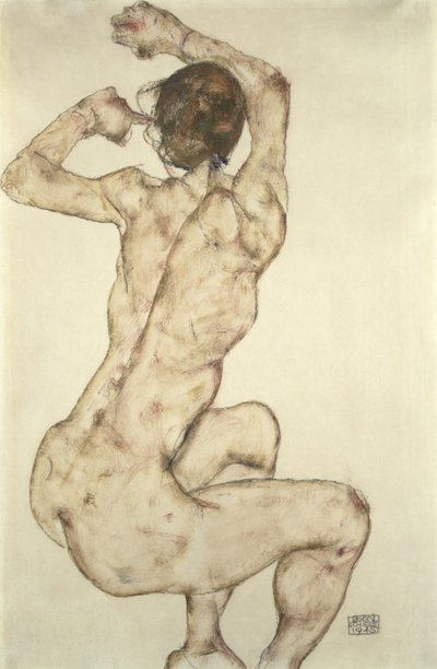 En hukande naken, 1915 av Egon Schiele