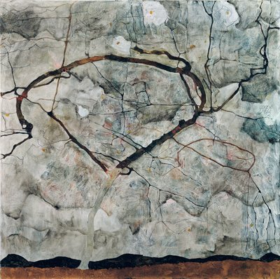 Höstträd i turbulent luft. Målning av Egon Schiele (1790-1918), olja på duk av Egon Schiele