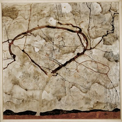 Höstträd i turbulent luft (målning på duk) av Egon Schiele