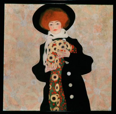 Bildnis einer Frau mit schwarzem Hut [Porträtt av en kvinna med svart ... av Egon Schiele