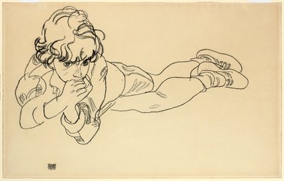Pojke som ligger på magen, 1918 av Egon Schiele