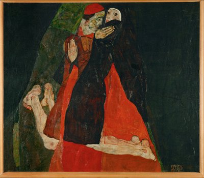 Kardinal och nunna, smekning (olja på duk) av Egon Schiele