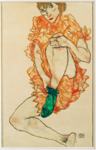 Den gröna strumpan (gouache och blyerts) av Egon Schiele