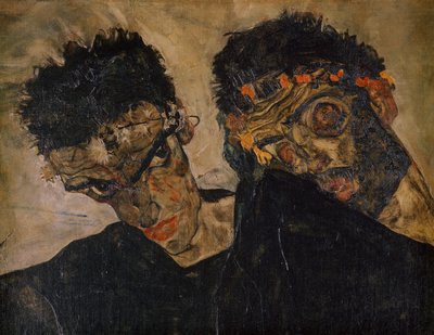 Die Eremiten (olja på duk) av Egon Schiele