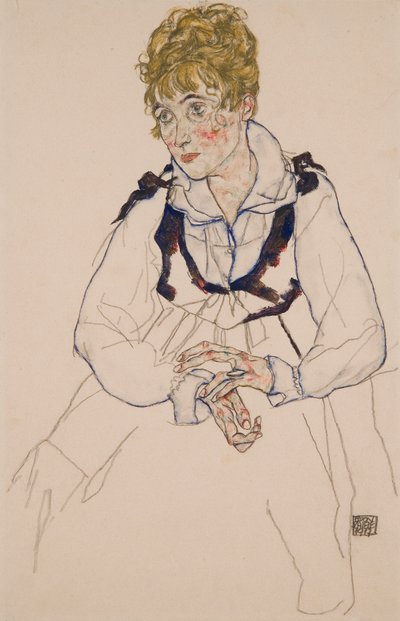 Konstnärens hustru, sittande av Egon Schiele
