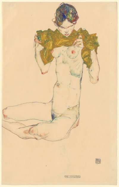 Jungfrun [recto]; utan titel [huvudstudie, verso] av Egon Schiele
