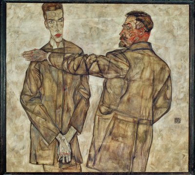 Dubbelporträtt central inspektör ... (målning på duk) av Egon Schiele