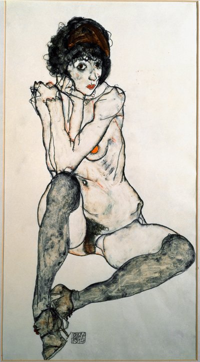 Kvinnlig naken sittande akvarellteckning av Egon Schiele (1890-1918) 1914 mått 48,3x32 cm Wiens grafiska samling Albertina av Egon Schiele