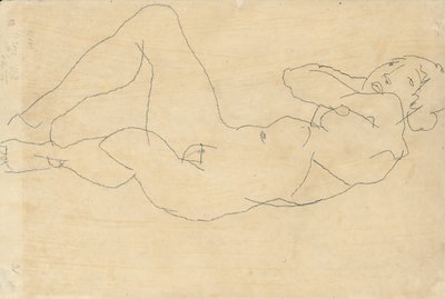 Naken kvinna med händerna bakom huvudet, 1914 av Egon Schiele