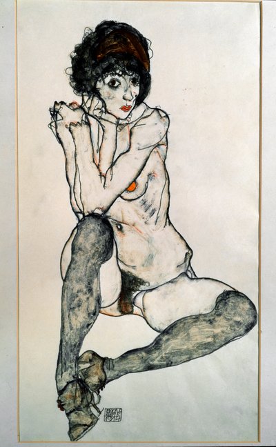 Naken kvinna sitter. Teckning av Egon Schiele av Egon Schiele