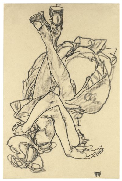 Flicka liggande på rygg med korsade armar och ben, 1918 av Egon Schiele