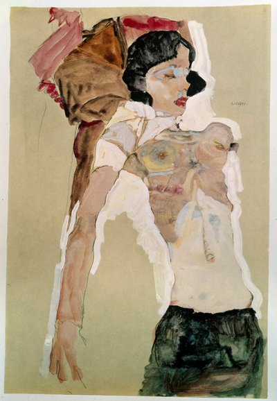 Halvnaken hona. Teckning av Egon Schiele (1890-1918), 1911 Penna och akvarell på papper. Mått: 45,9x31,1cm. Wien, Graphische Sammlung Albertina av Egon Schiele