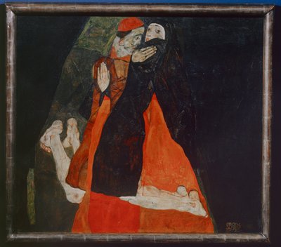 Kardinal und Nonne, Kardinal och nunna ... (olja på duk) av Egon Schiele