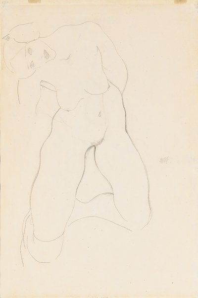 Knästående kvinnlig naken, 1912 av Egon Schiele