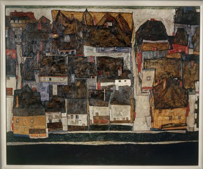 Krumlov och Vltava - Krumlov på Vltava ... (olja på duk) av Egon Schiele