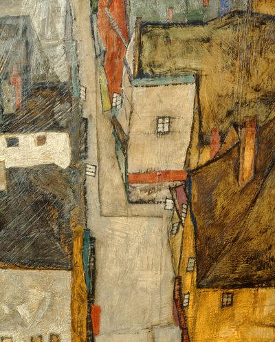 Krumau och der Moldau Krumau vid floden Vltava, Tjeckien ... (olja på duk) av Egon Schiele