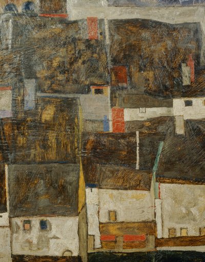 Krumau och der Moldau Krumau vid floden Vltava, Tjeckien ... (olja på duk) av Egon Schiele