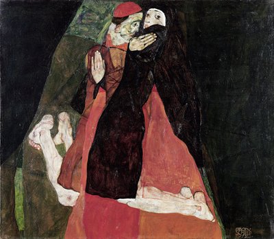 ""Kardinalen och nunna"" Målning av Egon Schiele (1890-1918) 1912 Leopold Museum, Wien av Egon Schiele