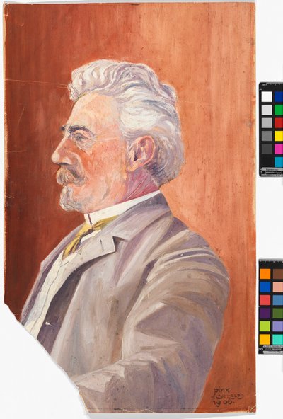 Porträtt av Leopold Czihaczek mot röd bakgrund av Egon Schiele