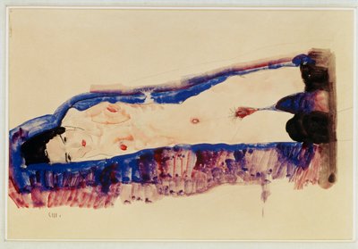 Liggande naken med svarta strumpor ... (akvarell och blyerts) av Egon Schiele