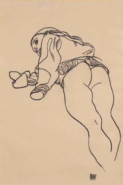 Ligger ner; Liegende, 1918 av Egon Schiele