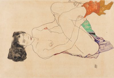 Liggande kvinna naken med uppdragna ben, 1913. av Egon Schiele